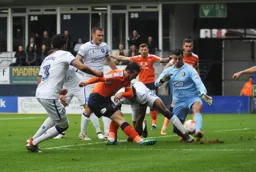 Jack Marriott has his close range effort blocked by Scott Shearer
