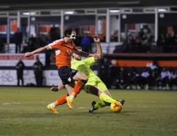 Danny Hylton is thwarted as he attacks the goal