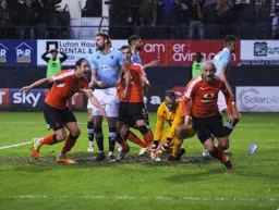 Scott Cuthbert runs away after scoring Town`s second goal