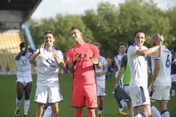 Olly Lee, Marek Stech and Danny Hylton thank the travelling Hatters fans at fulltime.