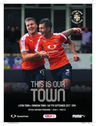 Programme: Luton Town FC vs Swindon Town (9th Sep 2017)