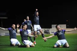 Knee slide celebrations with Scott Cuthbert, James Collins and Dan Potts after Potts made the score 2-1