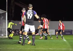 Harry Cornick heads in Town`s fourth goal