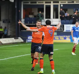 James Collins and Danny Hylton celebrate Collins goal