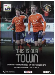 Programme: Luton Town FC vs Accrington Stanley (10th Mar 2018)