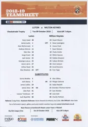 Programme: Luton Town FC vs Milton Keynes Dons (9th Oct 2018)