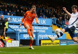 Jack Stacey has his cross blocked