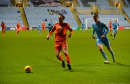Danny Hylton about to take control of the ball