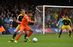 James Justin looks to make a cross into the box