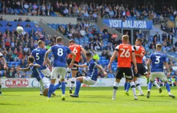 Matty Pearson heads in a fine ball from Luke Berry