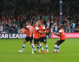 The players celebrate Andrew Shinnie's spectacular effort that put the Town 2-1 ahead