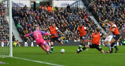 James Collins has an attempt at goal, it beats Sam Johnstone but is ruled out for offside