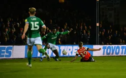 James Collins slots in the only goal of the game