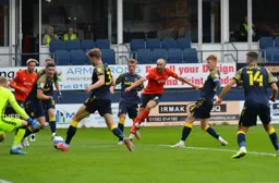 Danny Hylton shoots but there is no way through