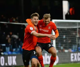 James Collins celebrates his first goal with Kiernan Dewsbury-Hall