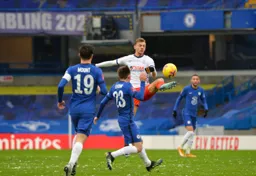 Kiernan Dewsbury-Hall goes in with a high foot