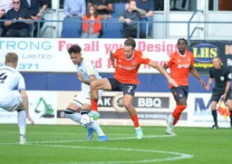 Harry Cornick bringing the ball down on the edge of the box