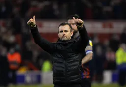 Nathan Jones showing his appreciation to the travelling Hatters