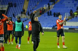 Nathan Jones leads the players over to thank the travelling Hatters