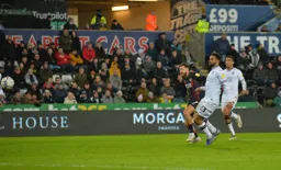 Harry Cornick lets fly from the edge of the box, scoring an excellent goal