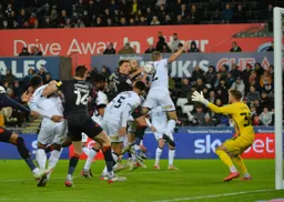 Nearly a chance from a corner, Kal Naismith misses out and Reece Burke looks to pounce