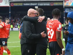Paul Hart hugging Chris Cohen