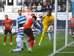 Elijah Adebayo makes the score 1-0 with a close range header