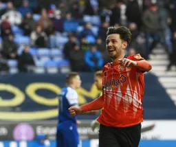 Harry Cornick shows his delight after scoring the first goal