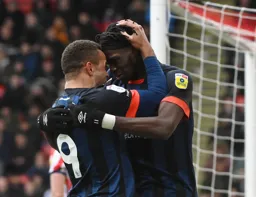 Carlton Morris thanks Elijah Adebayo for the assist that led to his goal