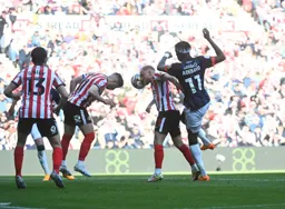Elijah Adebayo causes the Sunderland defence some problems