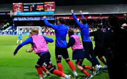 The sideline celebrate at the final whistle