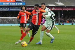 Chiedozie Ogbene shows his skill turning the Chelsea defender
