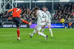 Chiedozie Ogbene shoots past Victor Lindelof