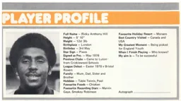 Ricky Hill Player Profile Programme Article 1977