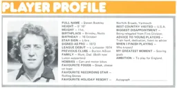 Steve Buckley Player Profile Programme Article 1977