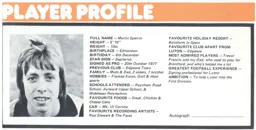 Martin Sperrin Player Profile Programme Article 1977