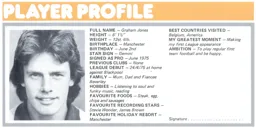 Graham Jones Player Profile Programme Article 1978
