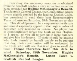 Hugh McGinnigle Benefit Announcement 1936