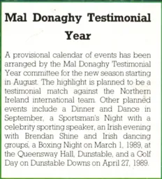 Mal Donaghy Testimonial Year Announcement 1988