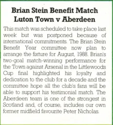 Brian Stein Benefit Match Postponement 1988