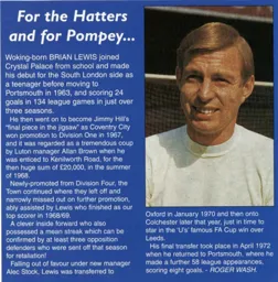Brian Lewis, A Hatter and a Blue - 95-96 programme feature