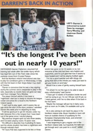 Darren Patterson back after injury - 95-96 programme feature