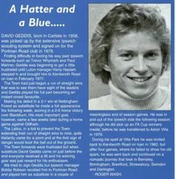 David Geddis, A Hatter and a Blue - 95-96 programme feature