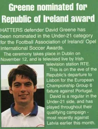 David Greene nominated for Ireland U21 award! - 95-96 programme feature