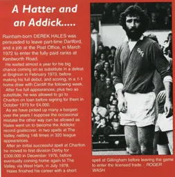 Derek Hales, A Hatter and an Addick - 95-96 programme feature