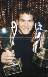 Kelvin Davis showing off his Players' Player of the Year and Supporters' Player of the Year Awards - 98:99 programme feature