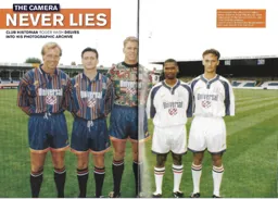 Kerry Dixon, Ceri Hughes, Juergen Sommer, Dwight Marshall and Scott Oakes show the new kit off ahead of the 94:95 campaign - 2012:13 Programme Article
