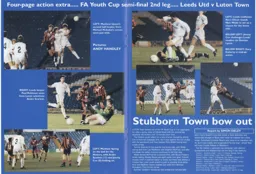 Matthew Upson, Matthew Spring, Jimmy Cox and Gary Doherty feature in the FA Youth Cup semi final action - 96-97 programme feature