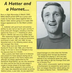 Mike Keen, A Hatter and a Hornet - 95-96 programme feature