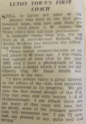 Bill Julian Luton News Letter 20th Jan 1938